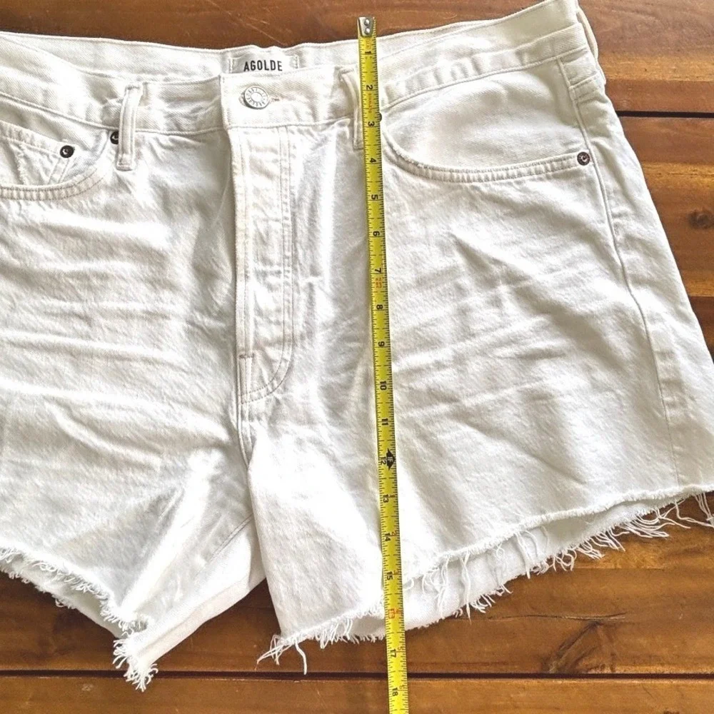 AGOLDE Parker Long Cutoff Shorts White Organic Cotton High Rise‎ Raw Hem Size 33